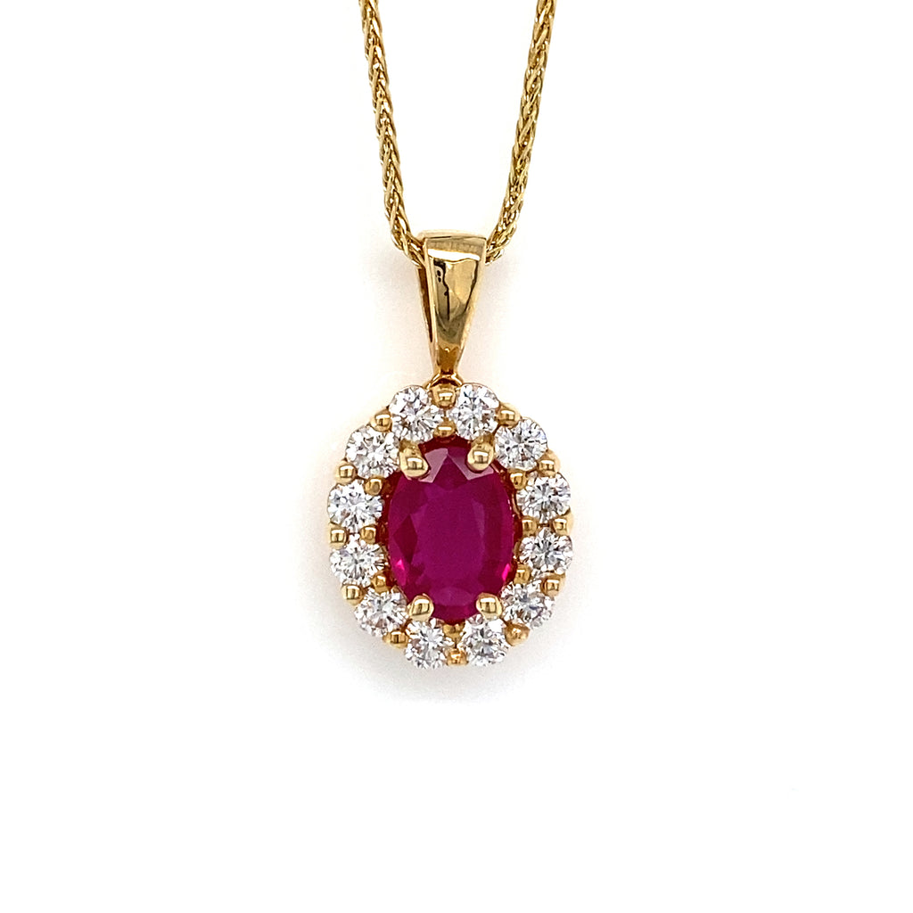 14kt Yellow Gold Ruby and Diamond Pendant and Chain