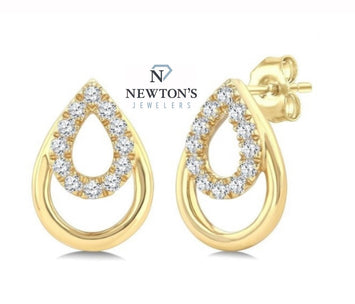 10kt Yellow Gold Diamond Open Teardrop Stud Earrings