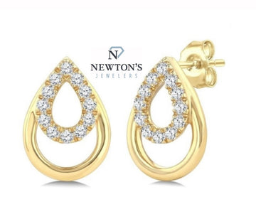 10kt Yellow Gold Diamond Open Teardrop Stud Earrings