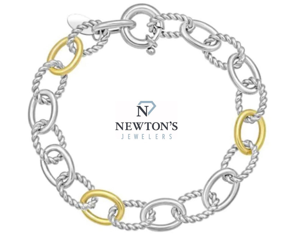 Sterling Silver & 18kt Yellow Gold Cable Link Bracelet