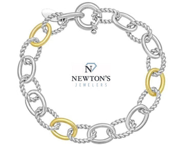 Sterling Silver & 18kt Yellow Gold Cable Link Bracelet