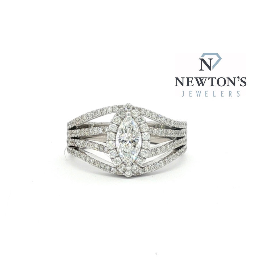14kt White Gold Marquise Diamond Halo Ring