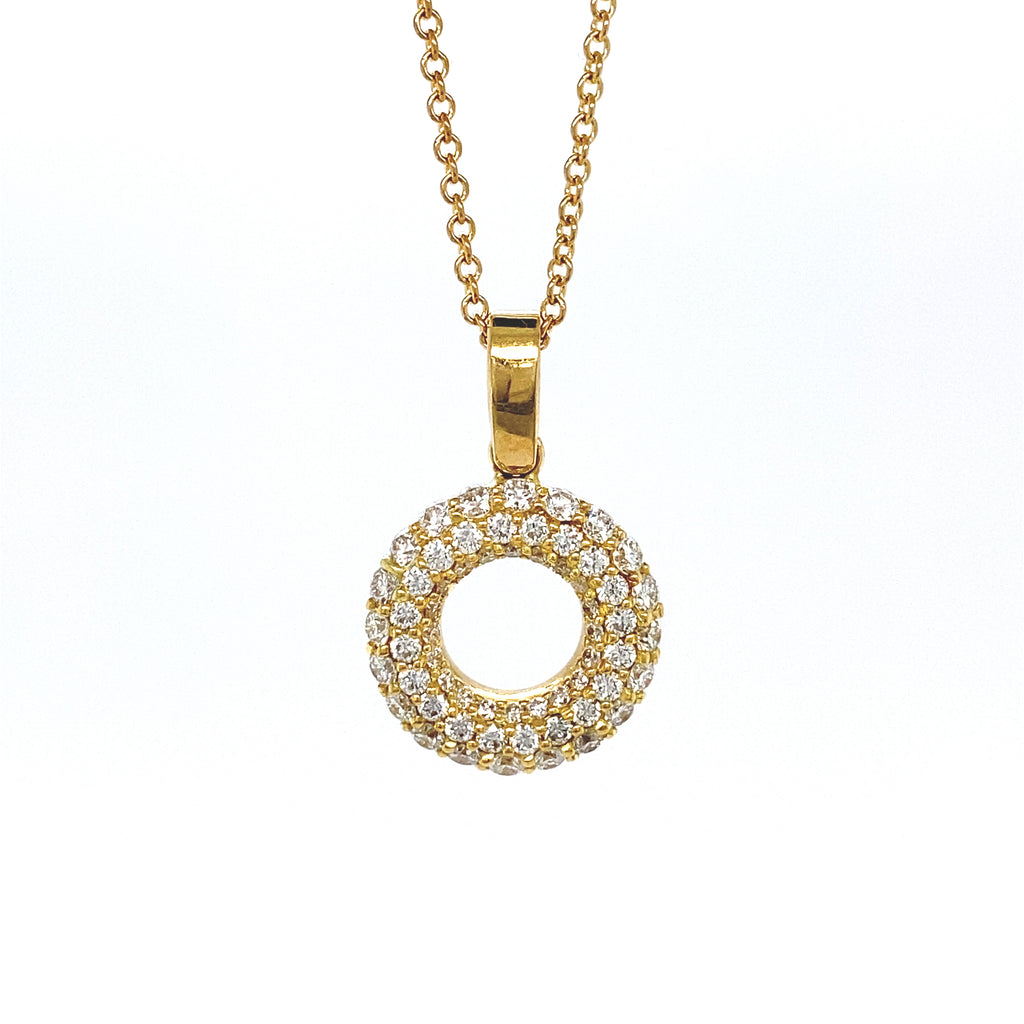 18kt Yellow Gold Diamond Donut Shape Pendant with Chain