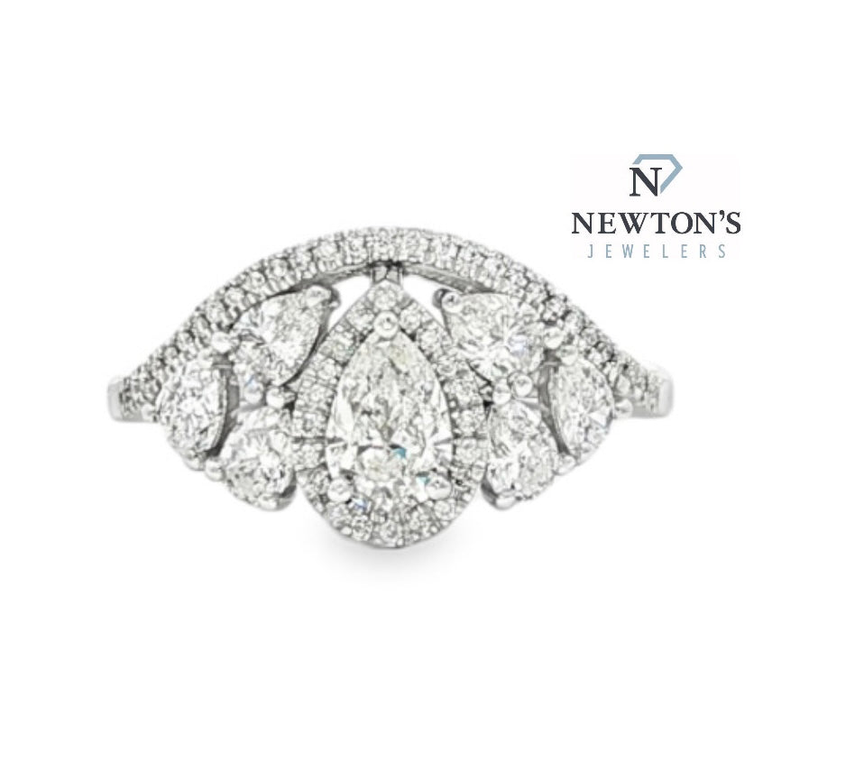 14kt White Gold Pear Shape Diamond Halo Ring