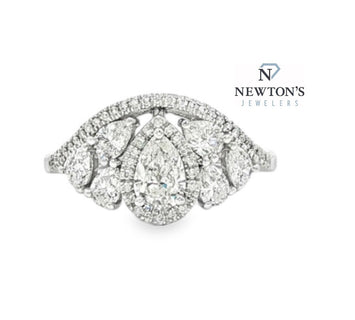 14kt White Gold Pear Shape Diamond Halo Ring