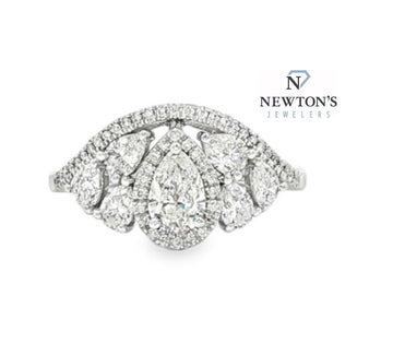 14kt White Gold Pear Shape Diamond Halo Ring
