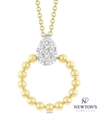 10kt Gold Beaded Pendant set with Pear Diamond
