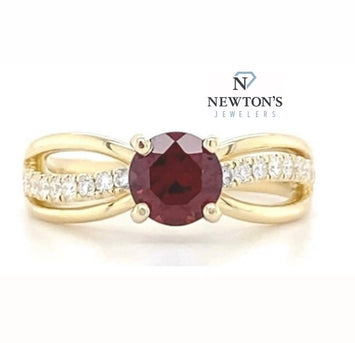 14kt Yellow Gold Garnet and Diamond Accent Ring