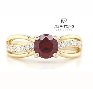 14kt Yellow Gold Garnet and Diamond Accent Ring