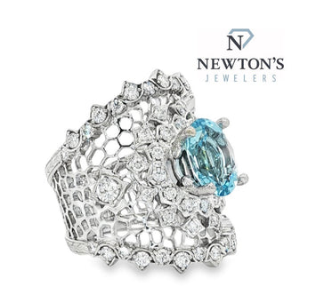 14kt White Gold Aquamarine and Diamond Ring