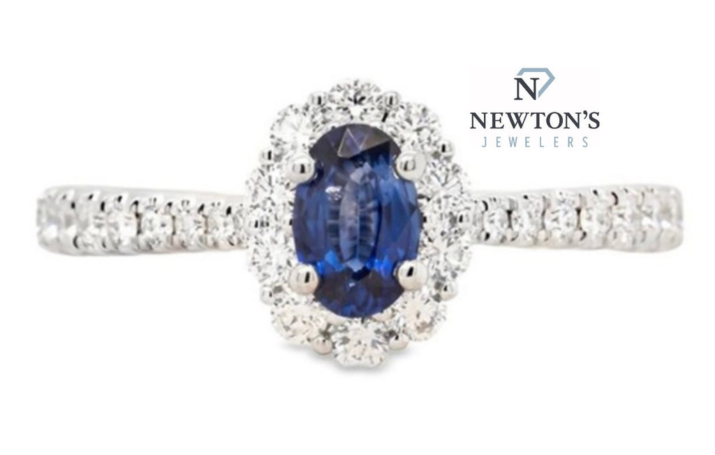14kt White Gold Oval Sapphire and Diamond Halo Ring