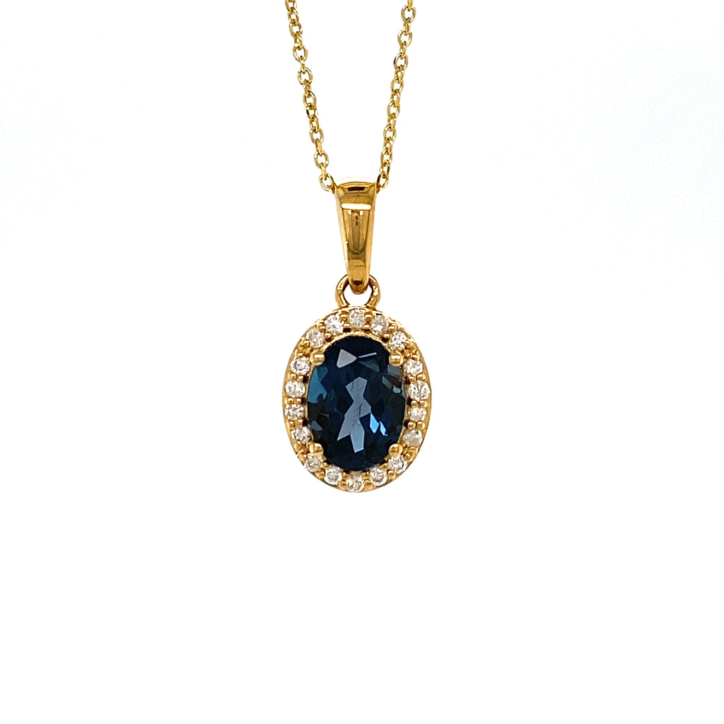 14kt Yellow Gold Blue Topaz and Diamond Pendant with Chain