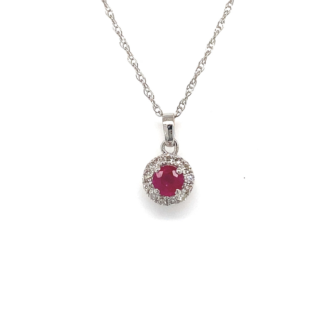 14kt White Gold Ruby and Diamond Pendant