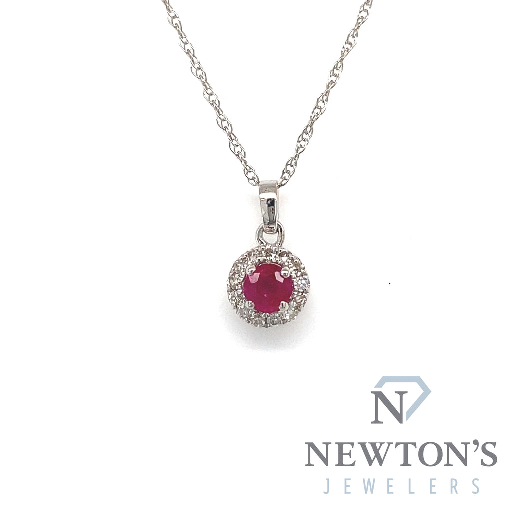 14kt White Gold Ruby & Diamond Pendant