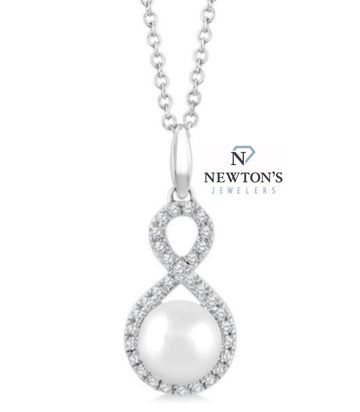 10kt White Gold Infinity Style Pearl & Diamond Pendant