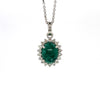 Estate 14kt White Gold Cabochon Emerald & Diamond Pendant