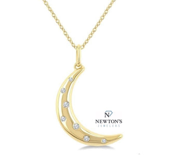 10kt Yellow Gold Moon Shaped Necklace with accent Diamonds
