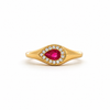 14kt Yellow Gold Pear Shaped Ruby & Diamond Halo Ring