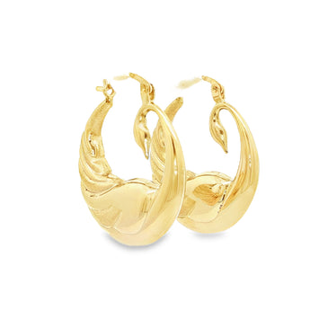 Estate 14K Yellow Gold Swan Hoop Earrings