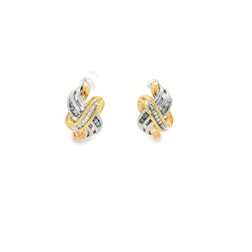 Estate 10kt Yellow & White Gold Diamond Knot Earrings
