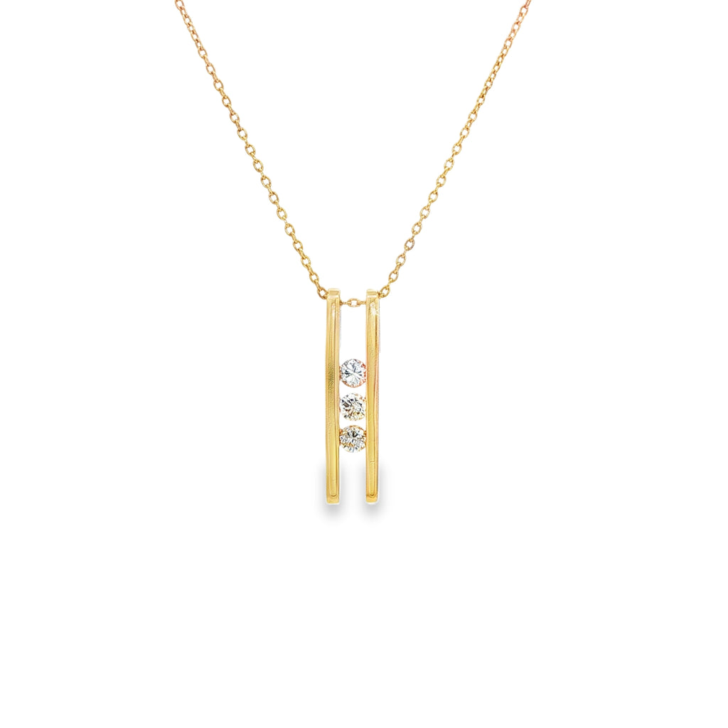 14kt Yellow Gold Three Diamond Bar Pendant Necklace