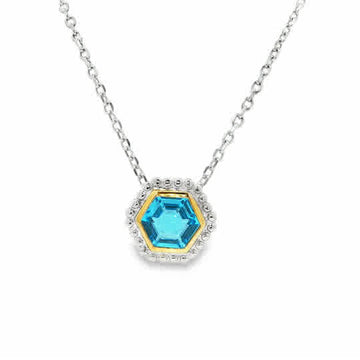 Sterling Silver & 18kt Yellow Gold Blue Topaz Hexagon Pendant