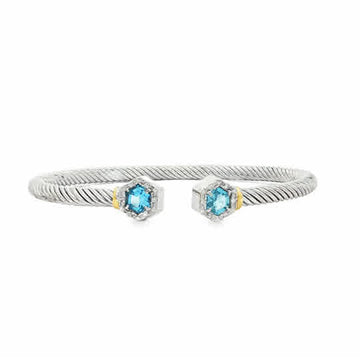 Sterling Silver & 18kt Yellow Gold Blue Topaz Cable Cuff Bracelet