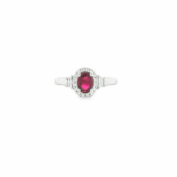 18kt White Gold Oval Ruby & Diamond Halo Ring