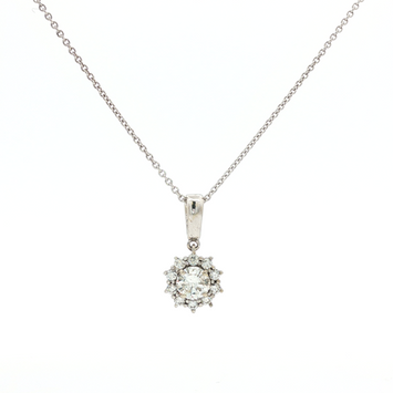 14kt White Gold Diamond Halo Pendant Necklace