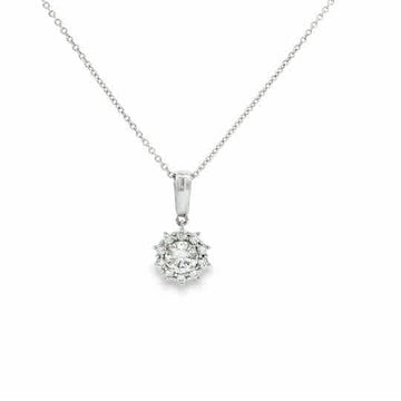 14kt White Gold Diamond Halo Pendant Necklace