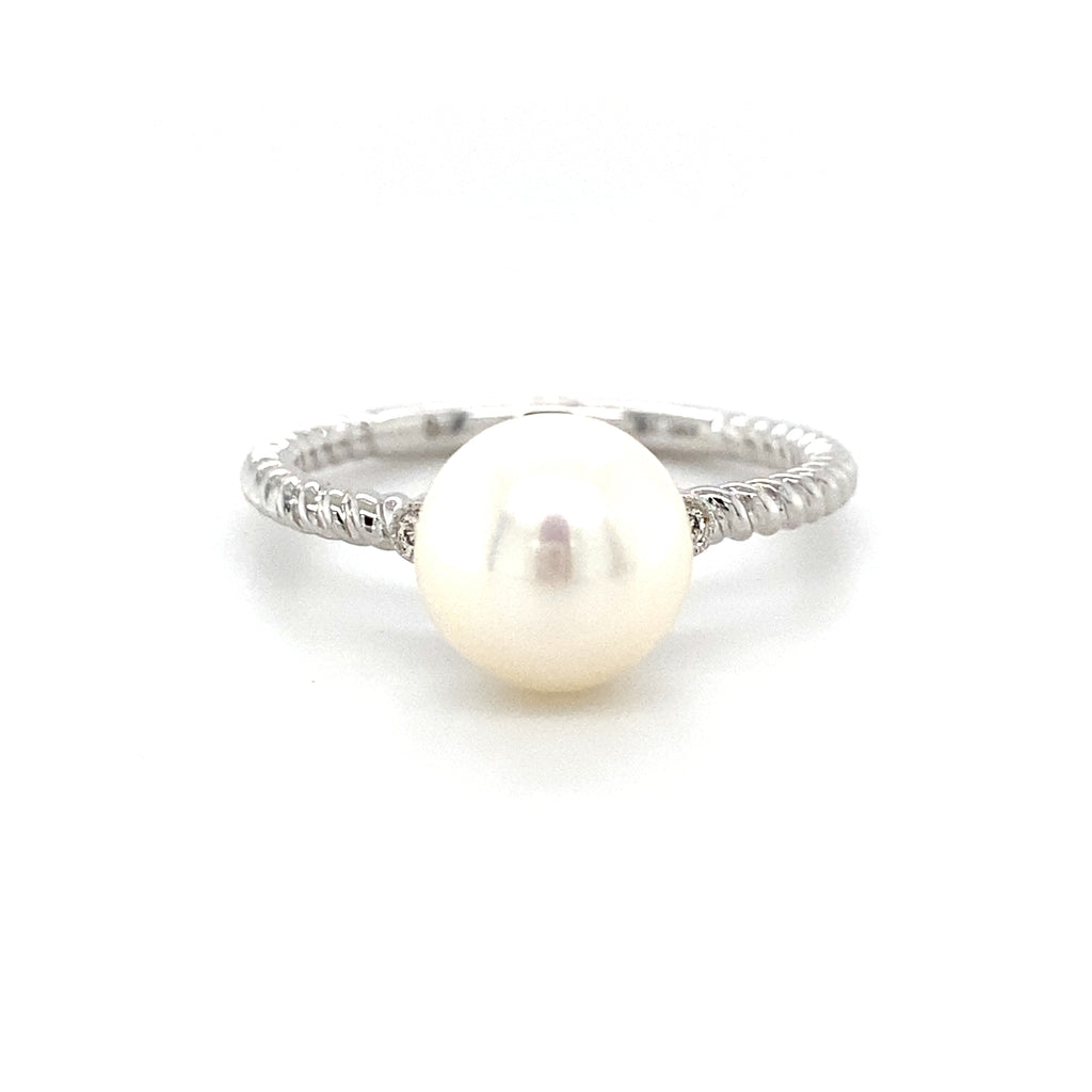 14kt White Gold Pearl and Diamond Ring