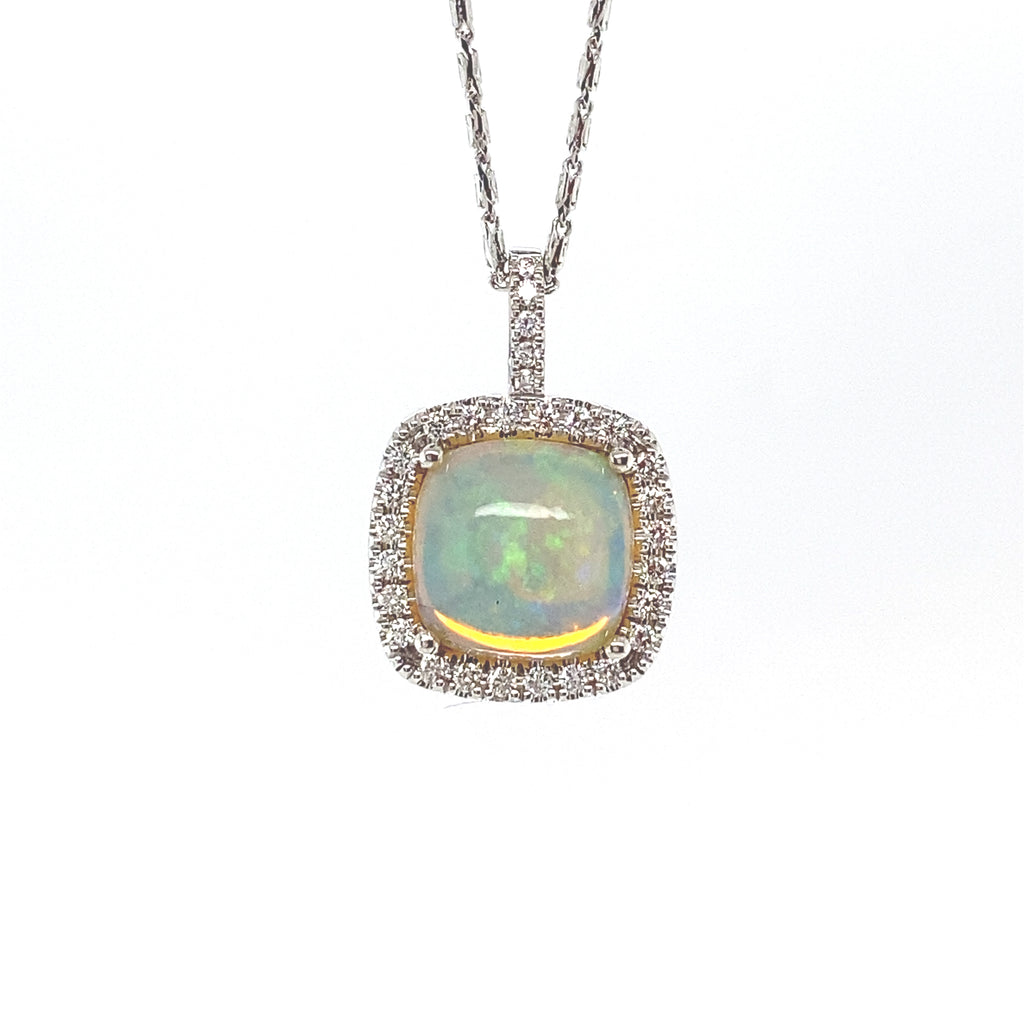 14kt White Gold Opal and Diamond Pendant