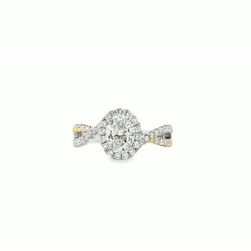 14kt Two-Tone Gold Oval Diamond Halo Engagement Ring
