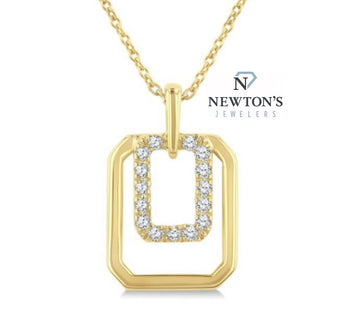 10kt Yellow Gold Diamond Double Rectangle Pendant Necklace