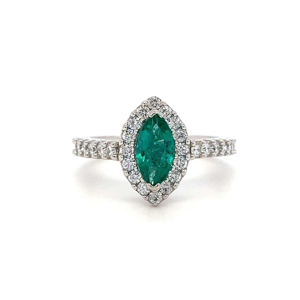 14kt White Gold Marquise Emerald & Diamond Ring