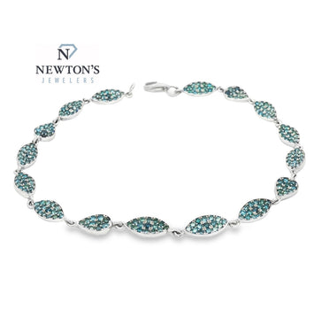 14kt White Gold Blue Diamond Link Bracelet