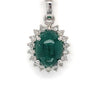 Estate 14kt White Gold Cabochon Emerald & Diamond Pendant