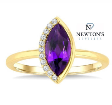 10kt Yellow Gold Marquise Amethyst Ring with Diamond Accents