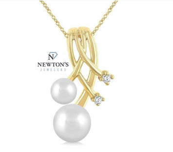 10kt Yellow Gold Double Pearl and Diamond Accent Pendant