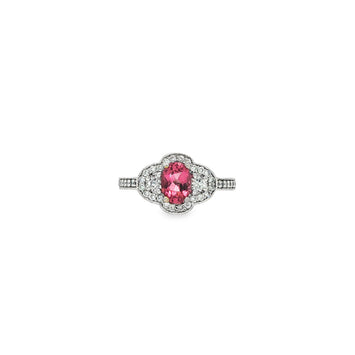 14kt White Gold Pink Tourmaline & Diamond Floral Halo Ring