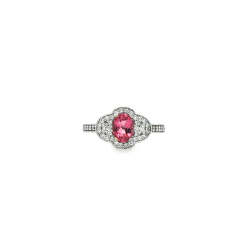 14kt White Gold Pink Tourmaline & Diamond Floral Halo Ring