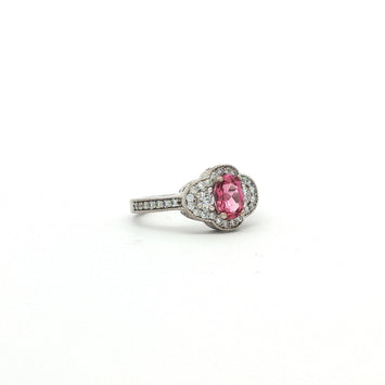 14kt White Gold Pink Tourmaline & Diamond Floral Halo Ring