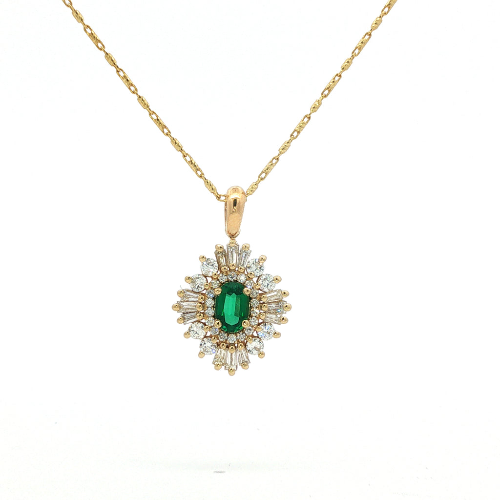 14kt Yellow Gold Emerald & Diamond Starburst Pendant