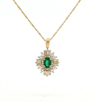 14kt Yellow Gold Emerald & Diamond Starburst Pendant