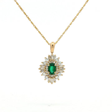 14kt Yellow Gold Emerald & Diamond Starburst Pendant