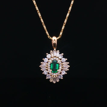 14kt Yellow Gold Emerald & Diamond Starburst Pendant