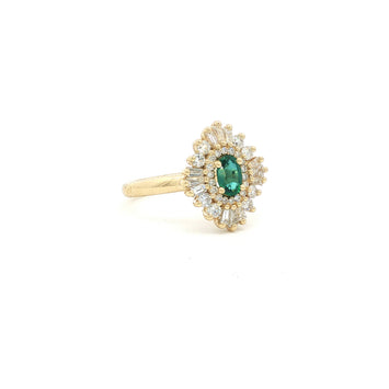 14kt Yellow Gold Emerald & Diamond Starburst Ring