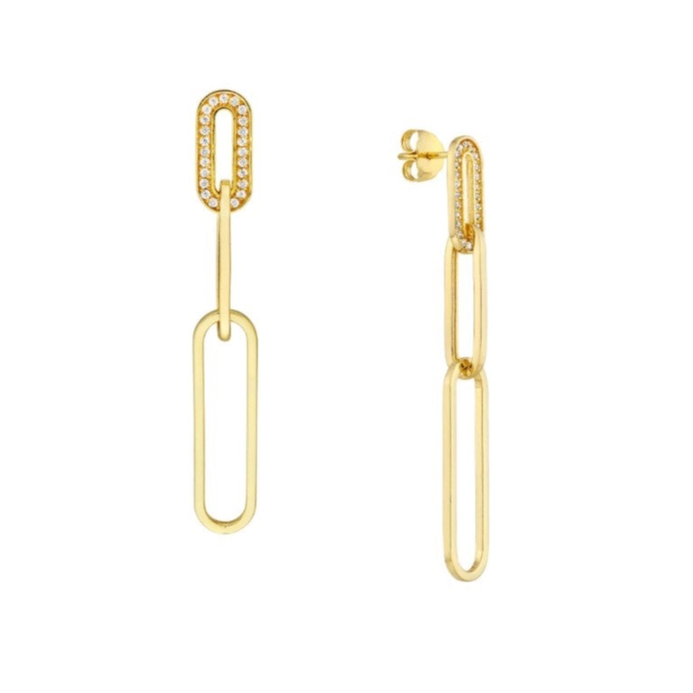 14kt Yellow Gold Diamond Paperclip Dangle Earrings