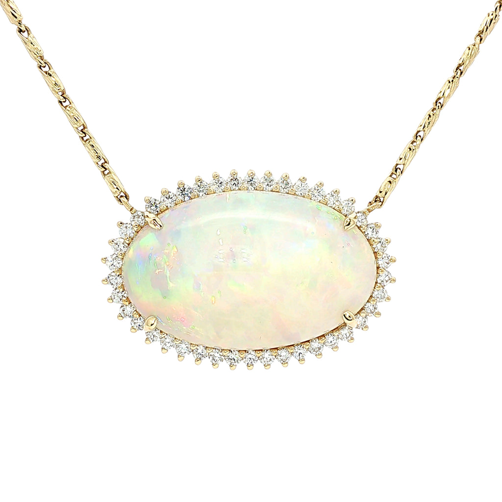 18kt Yellow Gold Opal & Diamond Halo Necklace