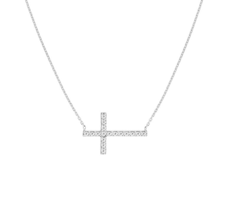 14kt White Gold Diamond Cross Necklace